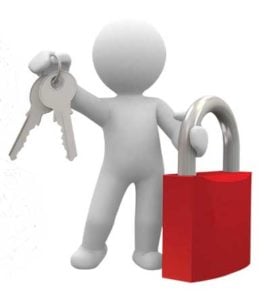 Locksmith for Cars, Home & Business white whitby locksmith figure holding keys and a padlock